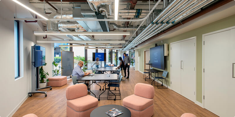 Event Space at HEC UK House set up for a cocktail reception
